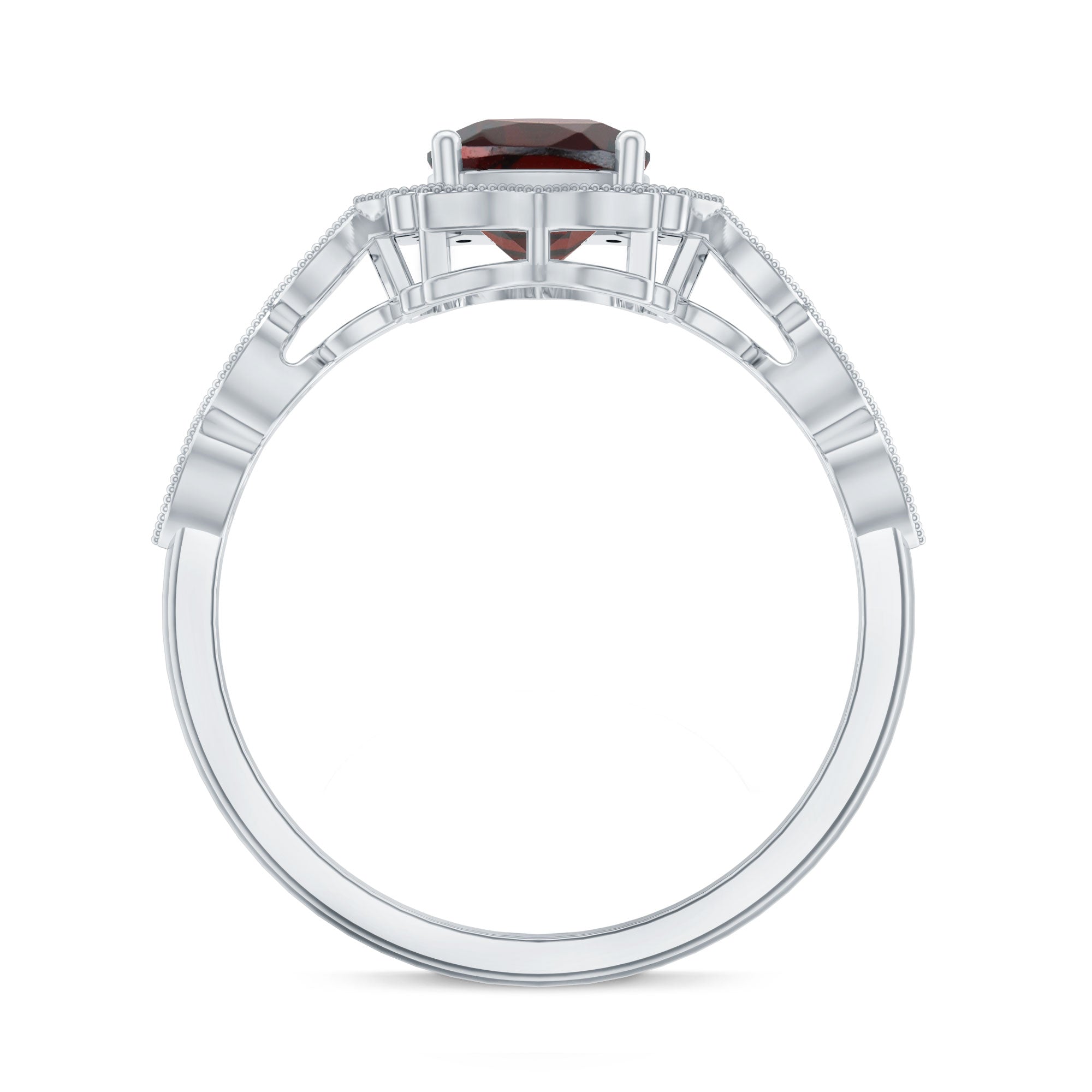 Rosec Jewels-Vintage Looking 8mm Garnet Cushion Cut Engagement Ring with Diamond