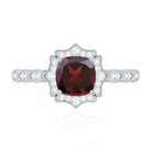 Rosec Jewels-Vintage Looking 8mm Garnet Cushion Cut Engagement Ring with Diamond