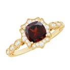 Rosec Jewels-Vintage Looking 8mm Garnet Cushion Cut Engagement Ring with Diamond