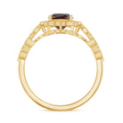 Rosec Jewels-Vintage Looking 8mm Garnet Cushion Cut Engagement Ring with Diamond