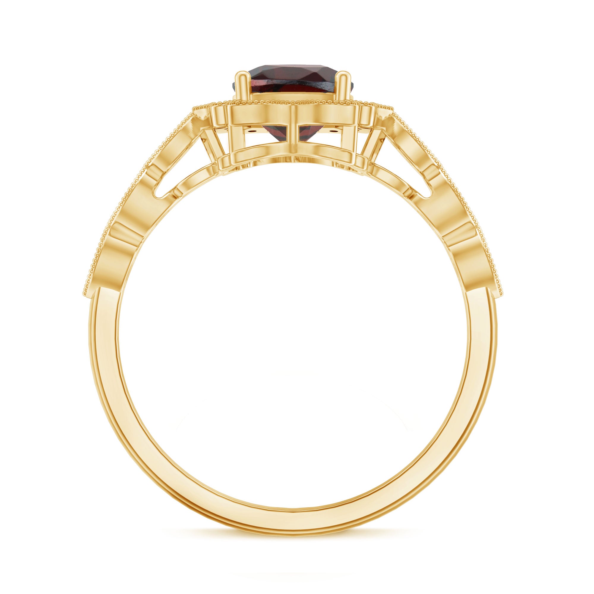 Rosec Jewels-Vintage Looking 8mm Garnet Cushion Cut Engagement Ring with Diamond