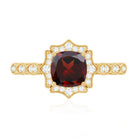 Rosec Jewels-Vintage Looking 8mm Garnet Cushion Cut Engagement Ring with Diamond