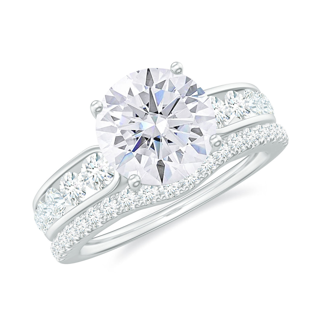 Solitaire Moissanite Engagement Ring and Shadow Band Moissanite - ( D-VS1 ) - Color and Clarity - Rosec Jewels