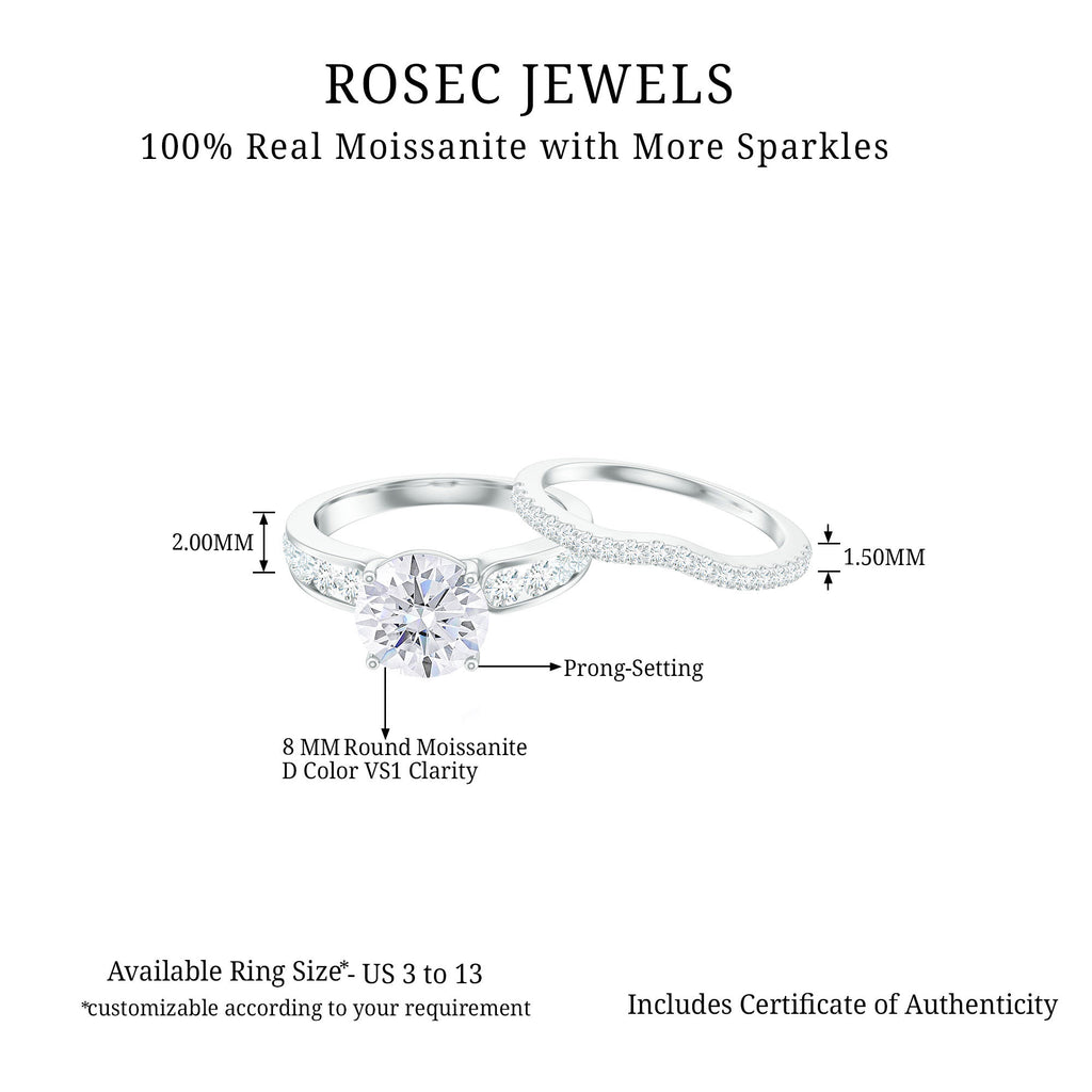 Solitaire Moissanite Engagement Ring and Shadow Band Moissanite - ( D-VS1 ) - Color and Clarity - Rosec Jewels