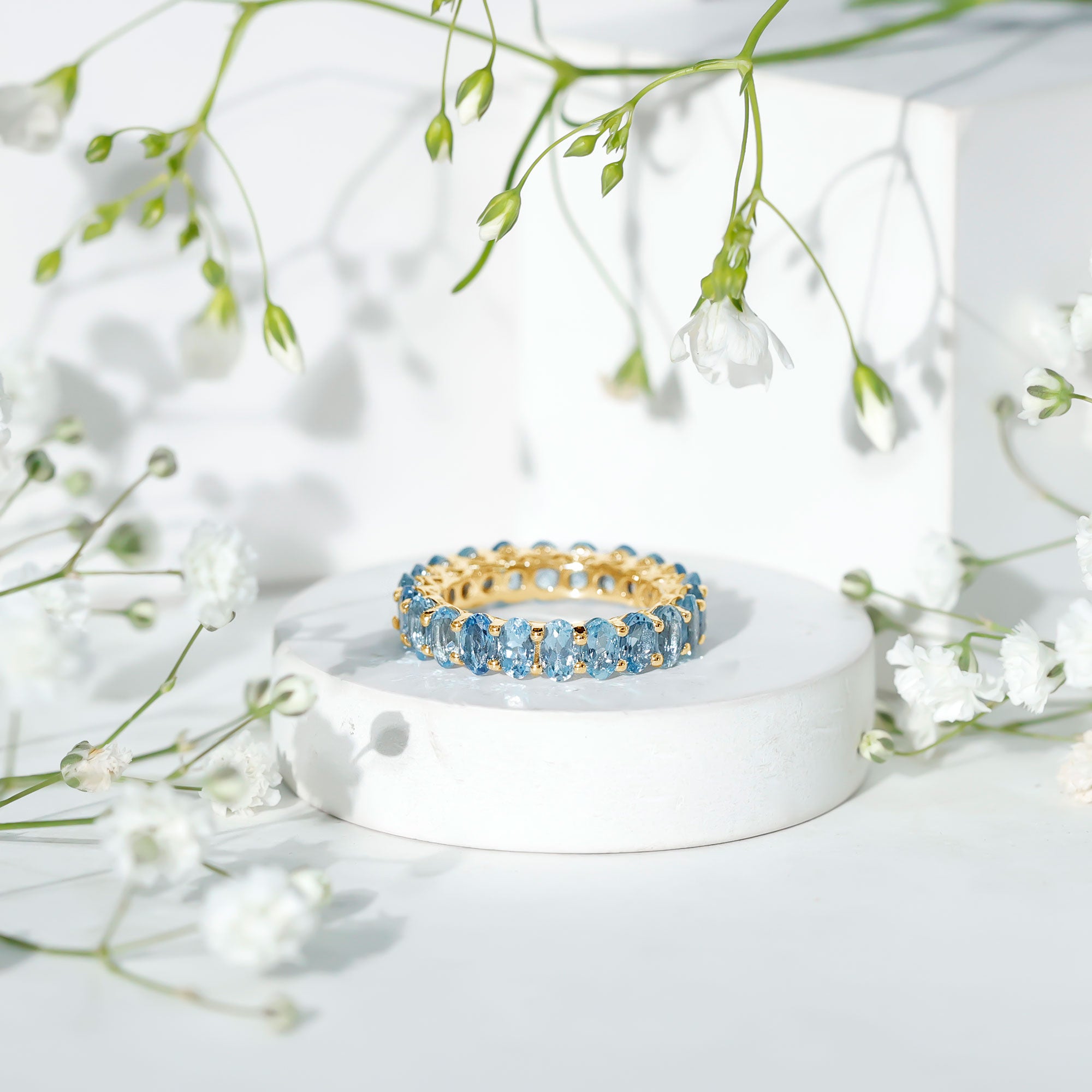 Rosec Jewels-Oval Cut Aquamarine Eternity Wedding Band