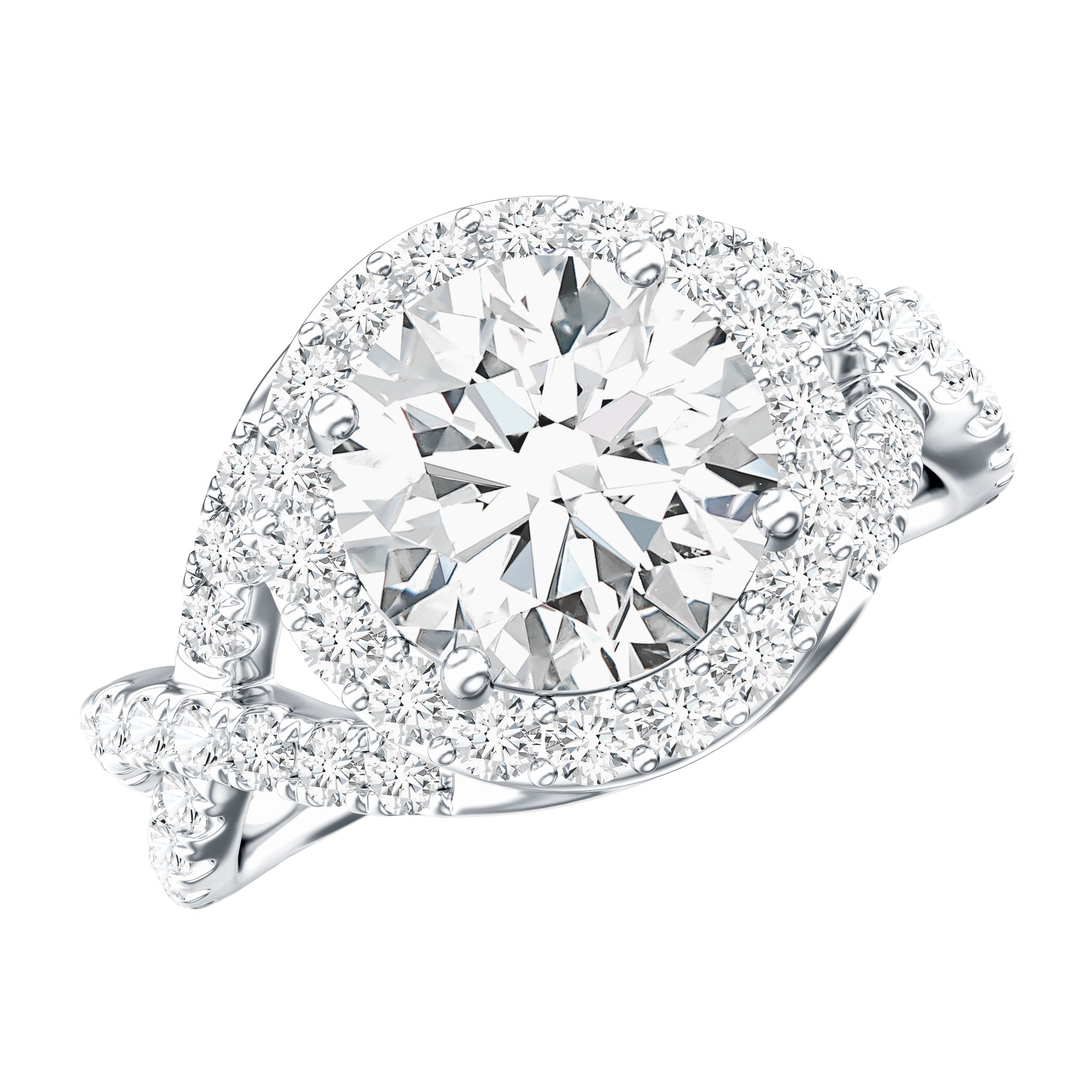 Round Moissanite Crossover Engagement Ring for Women D-VS1 - Rosec Jewels