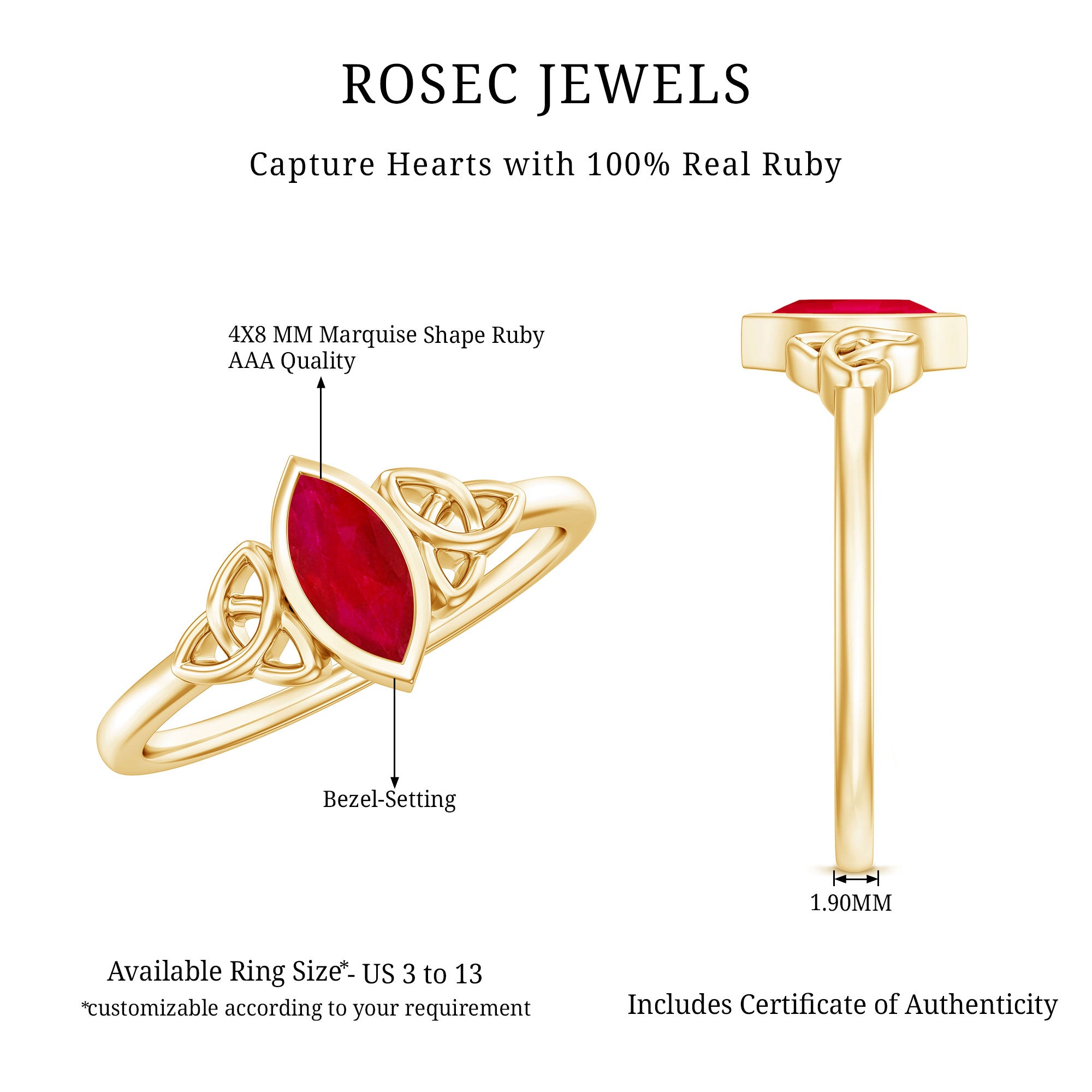 Rosec Jewels-Natural Marquise Ruby Promise Ring with Celtic Knot