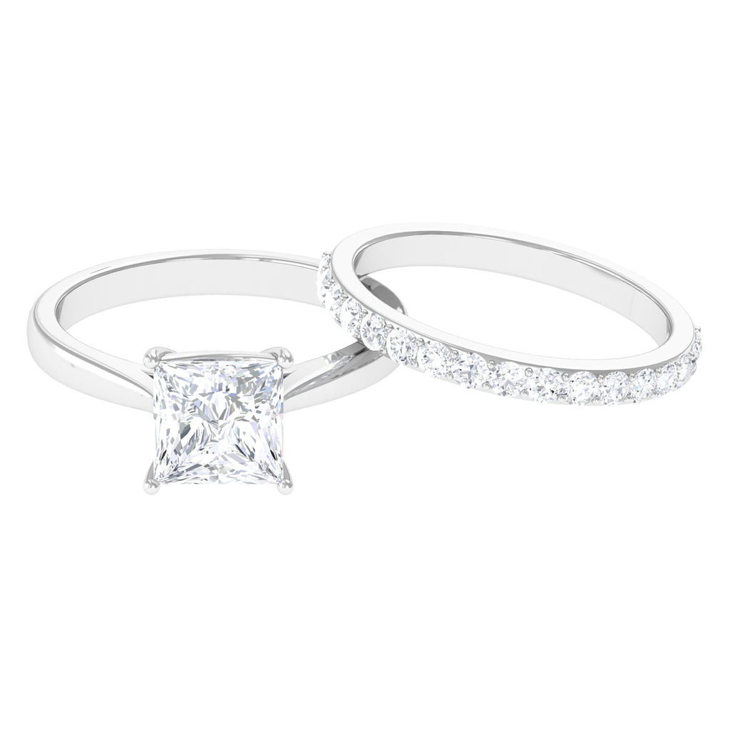 3.25 CT Princess Cut Moissanite Solitaire Wedding Ring Set Moissanite - ( D-VS1 ) - Color and Clarity - Rosec Jewels