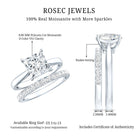 Certified 3 Carat Princess Cut Moissanite Engagement Ring with Wedding Band D-VS1 - Rosec Jewels