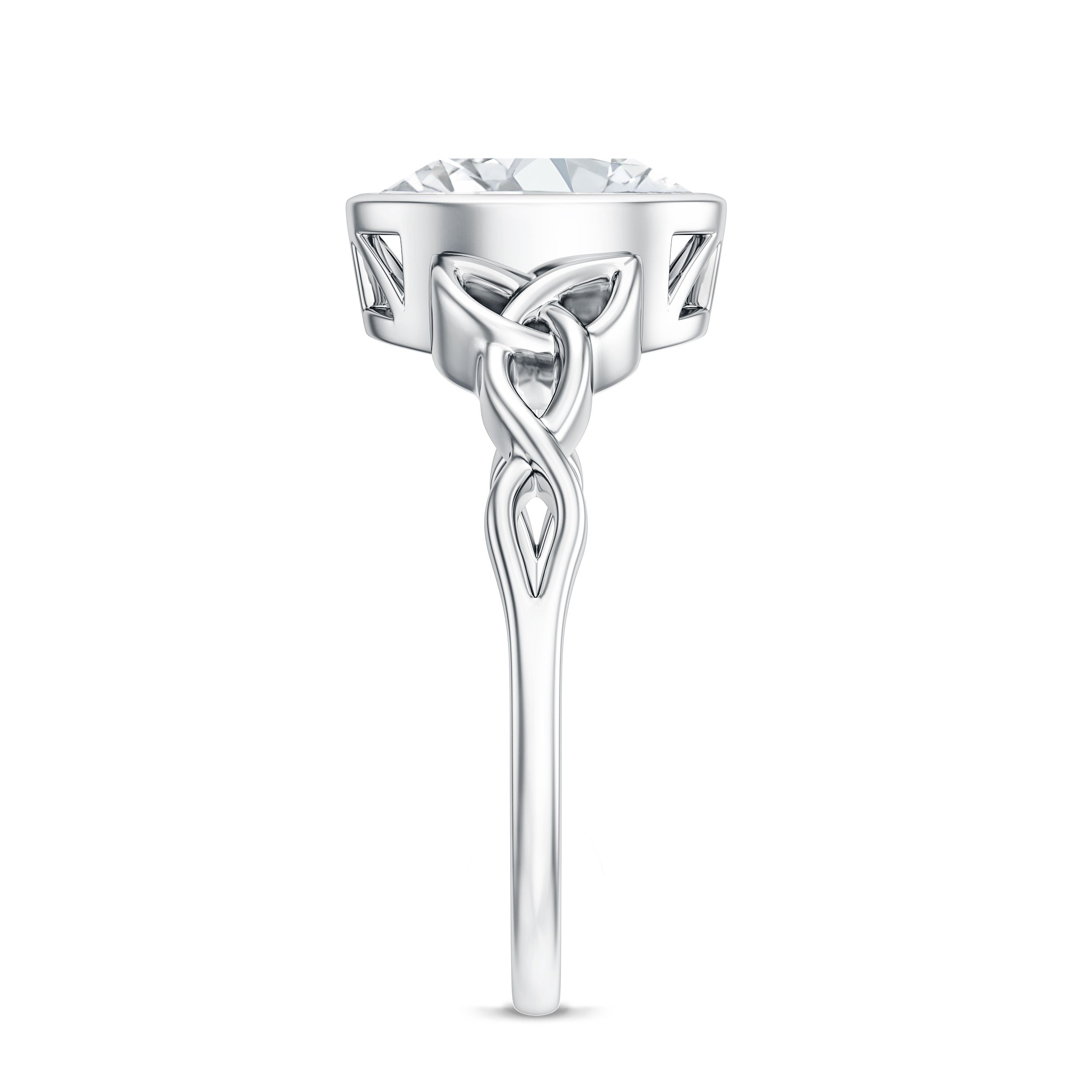 Rosec Jewels-Solitaire Moissanite Celtic Engagement Ring in Bezel Setting