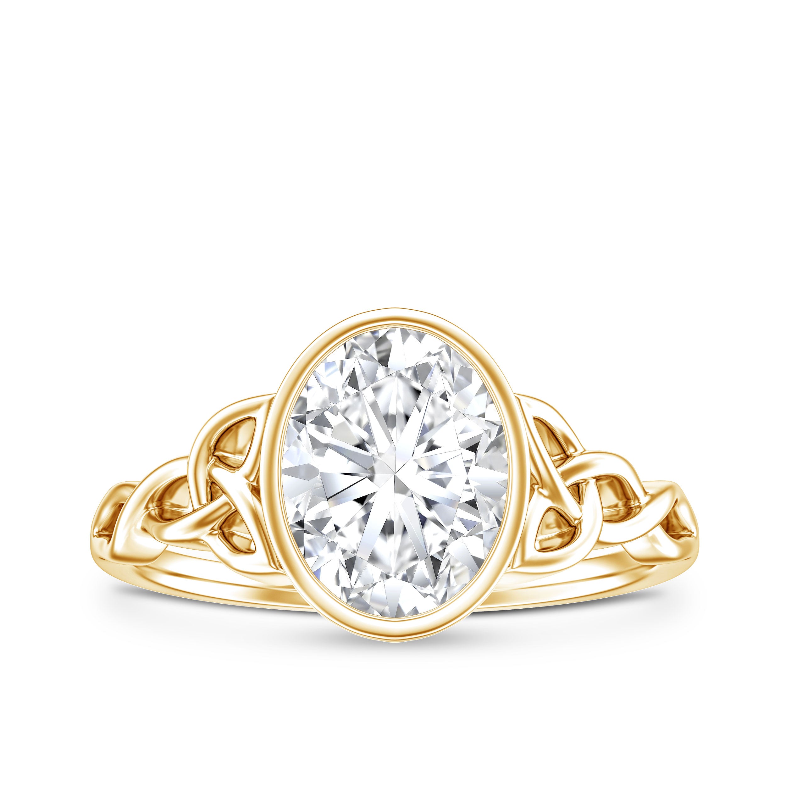 Rosec Jewels-Solitaire Moissanite Celtic Engagement Ring in Bezel Setting