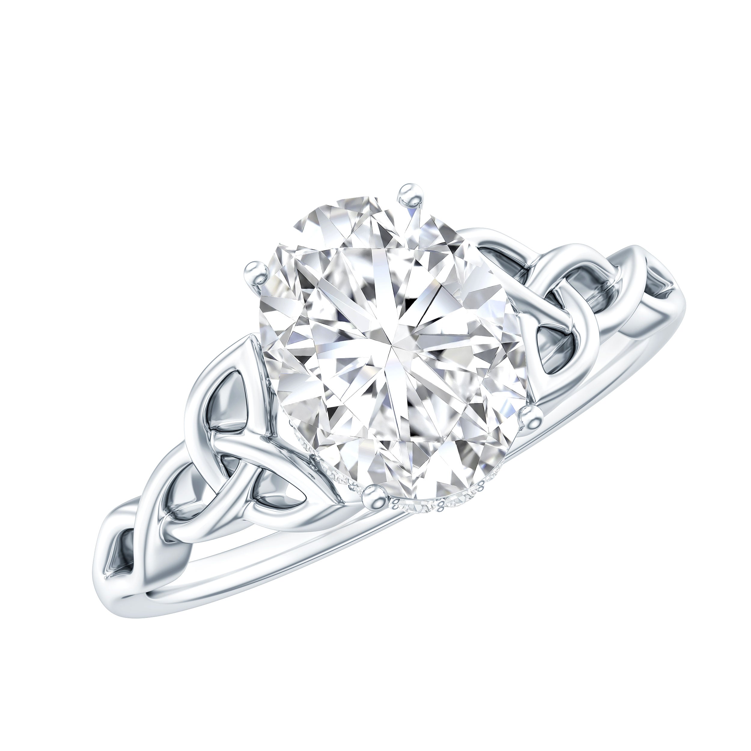 Certified 2 Carat Moissanite Hidden Halo Engagement Ring with Celtic Knot D-VS1 92.5 Sterling Silver - Rosec Jewels
