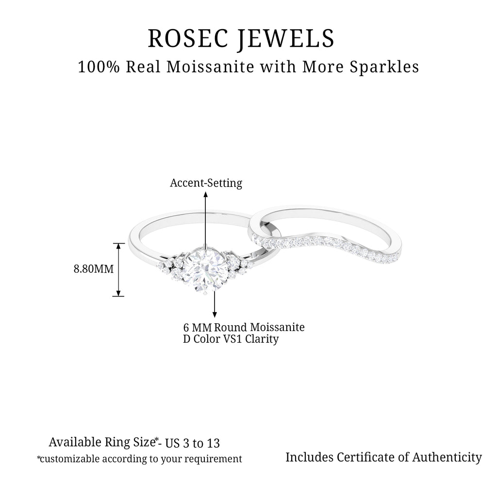 1.25 CT Elegant Moissanite Minimal Wedding Ring Set in Gold Moissanite - ( D-VS1 ) - Color and Clarity - Rosec Jewels