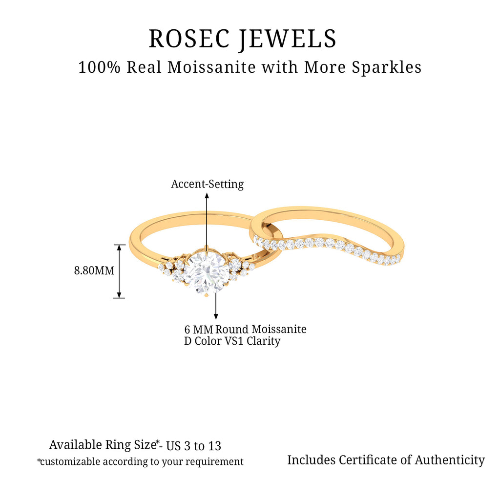 1.25 CT Elegant Moissanite Minimal Wedding Ring Set in Gold Moissanite - ( D-VS1 ) - Color and Clarity - Rosec Jewels