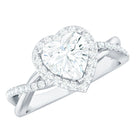 Rosec Jewels-Heart Shape Moissanite Halo Engagement Ring with Criss Cross Band