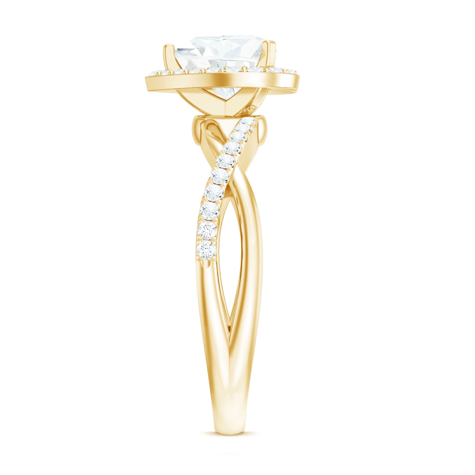 Rosec Jewels-Heart Shape Moissanite Halo Engagement Ring with Criss Cross Band