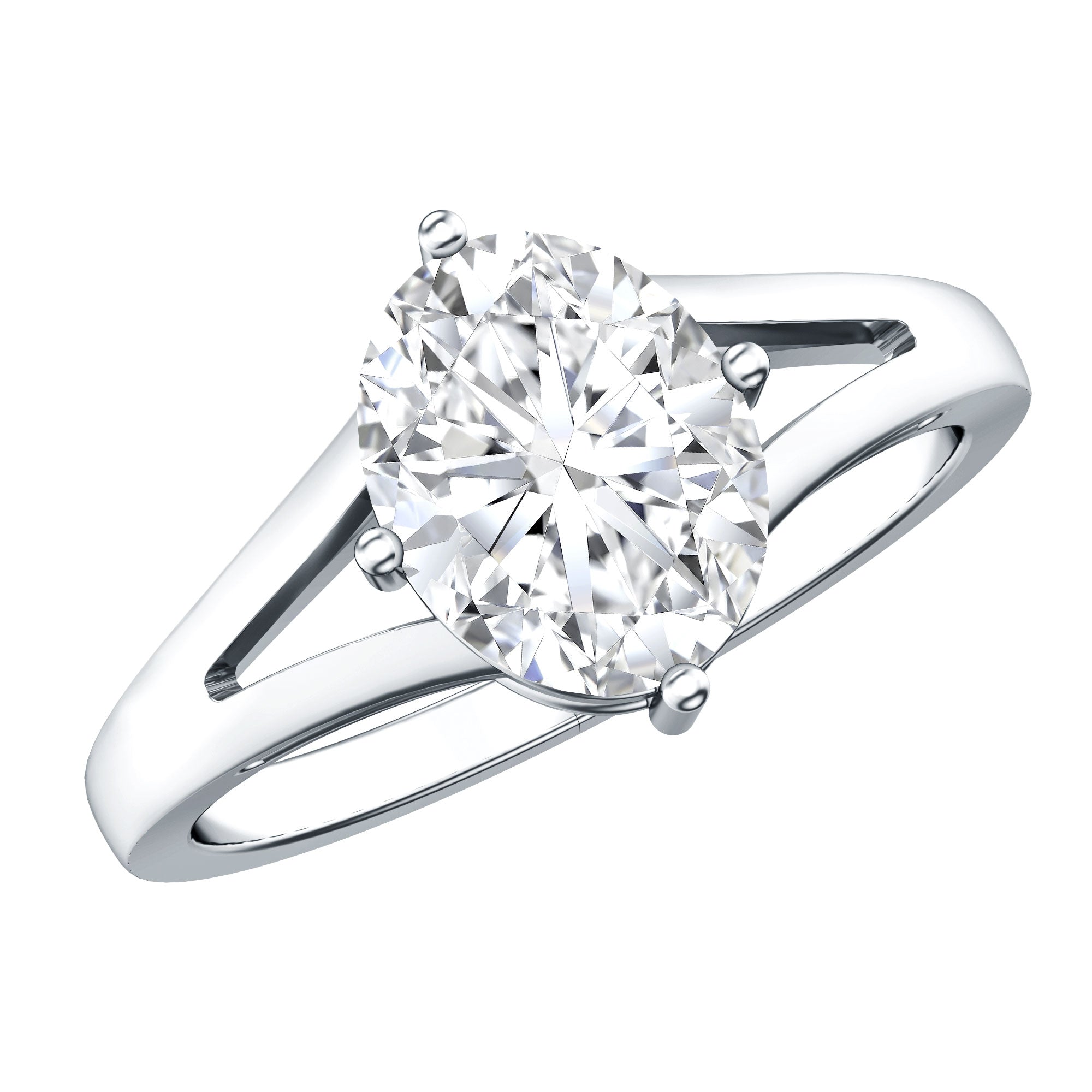 Rosec Jewels-Oval Cut Moissanite Solitaire Engagement Ring in Split Shank
