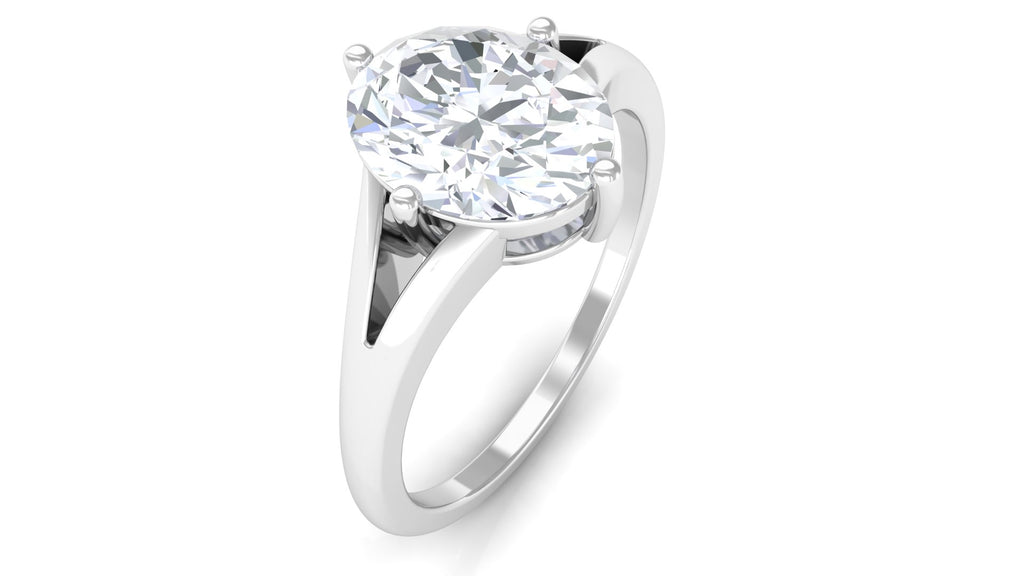 Oval Cut Moissanite Solitaire Ring in Split Shank Moissanite - ( D-VS1 ) - Color and Clarity - Rosec Jewels