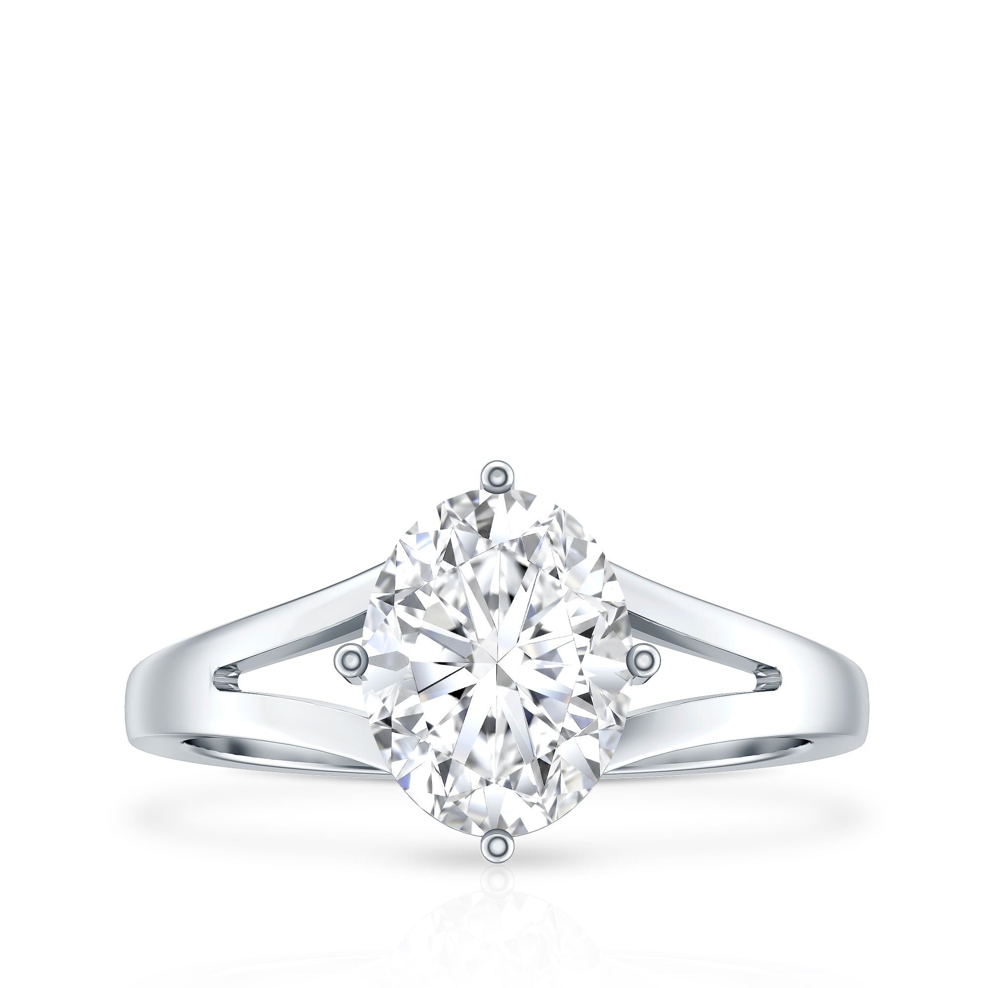 Rosec Jewels-Oval Cut Moissanite Solitaire Engagement Ring in Split Shank