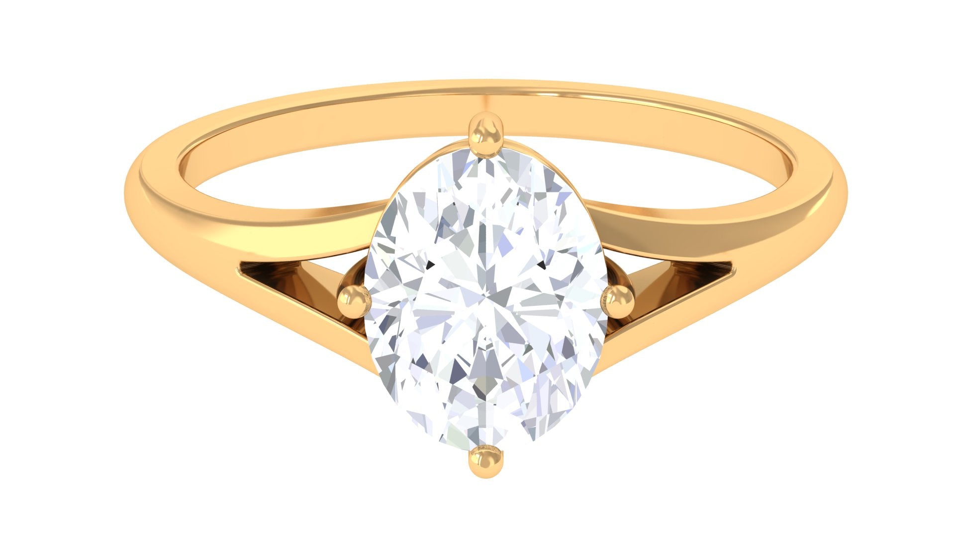 Oval Cut Moissanite Solitaire Ring in Split Shank Moissanite - ( D-VS1 ) - Color and Clarity - Rosec Jewels