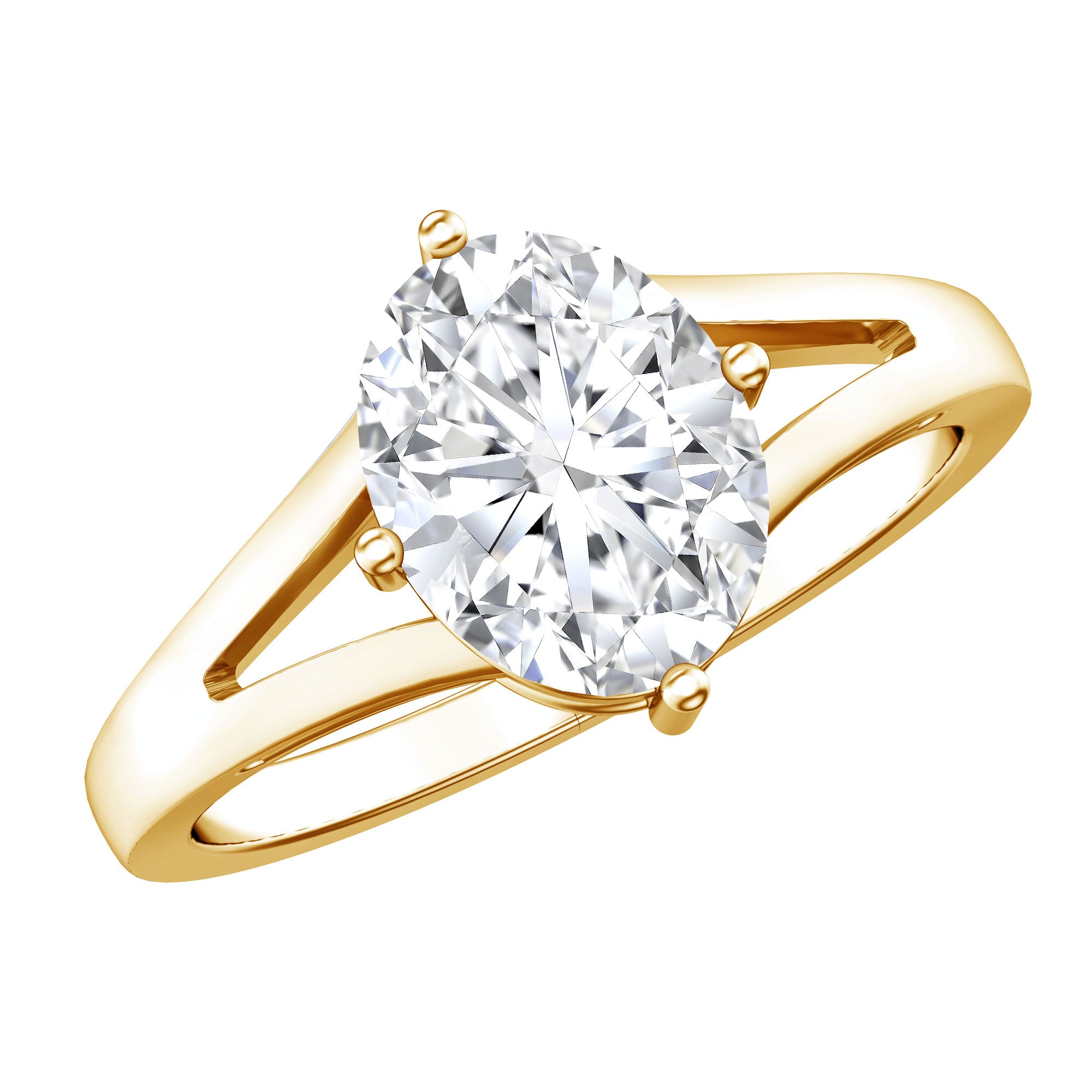 Rosec Jewels-Oval Cut Moissanite Solitaire Engagement Ring in Split Shank