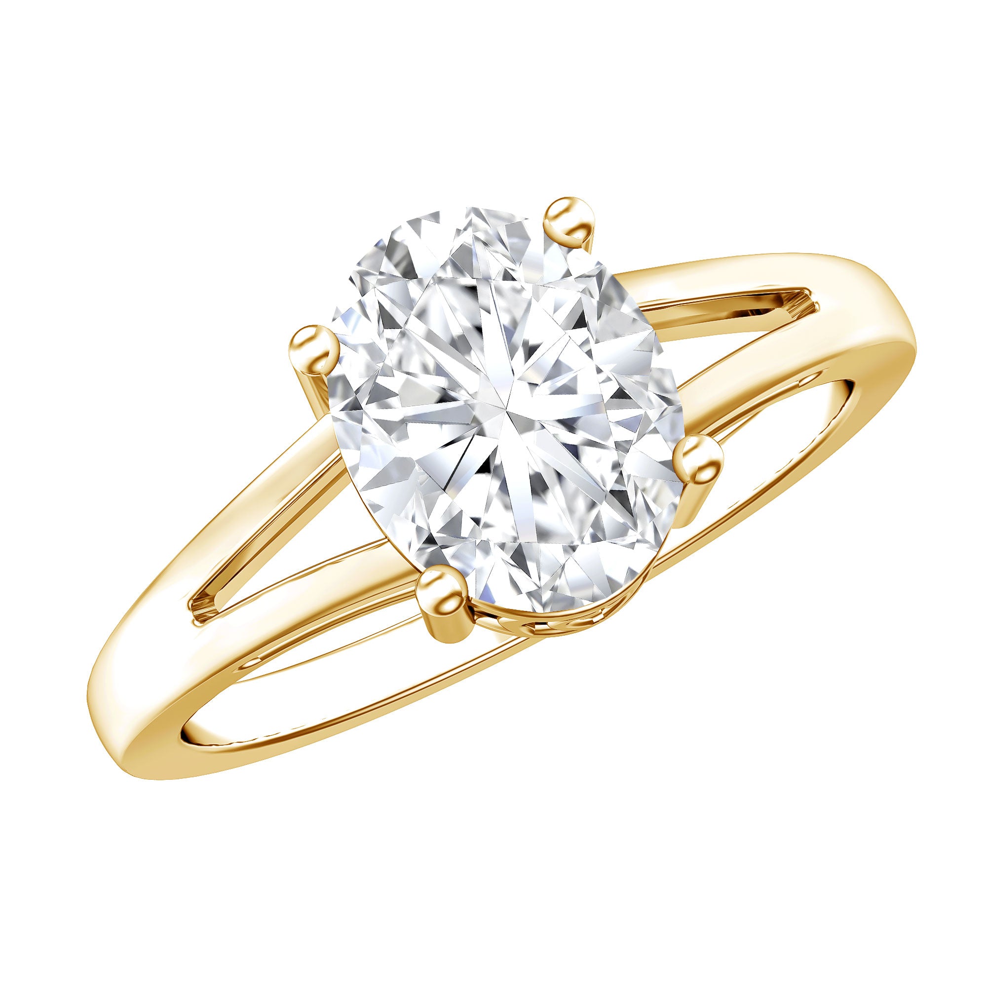Rosec Jewels-Solitaire Oval Cut Moissanite Split Shank Engagement Ring