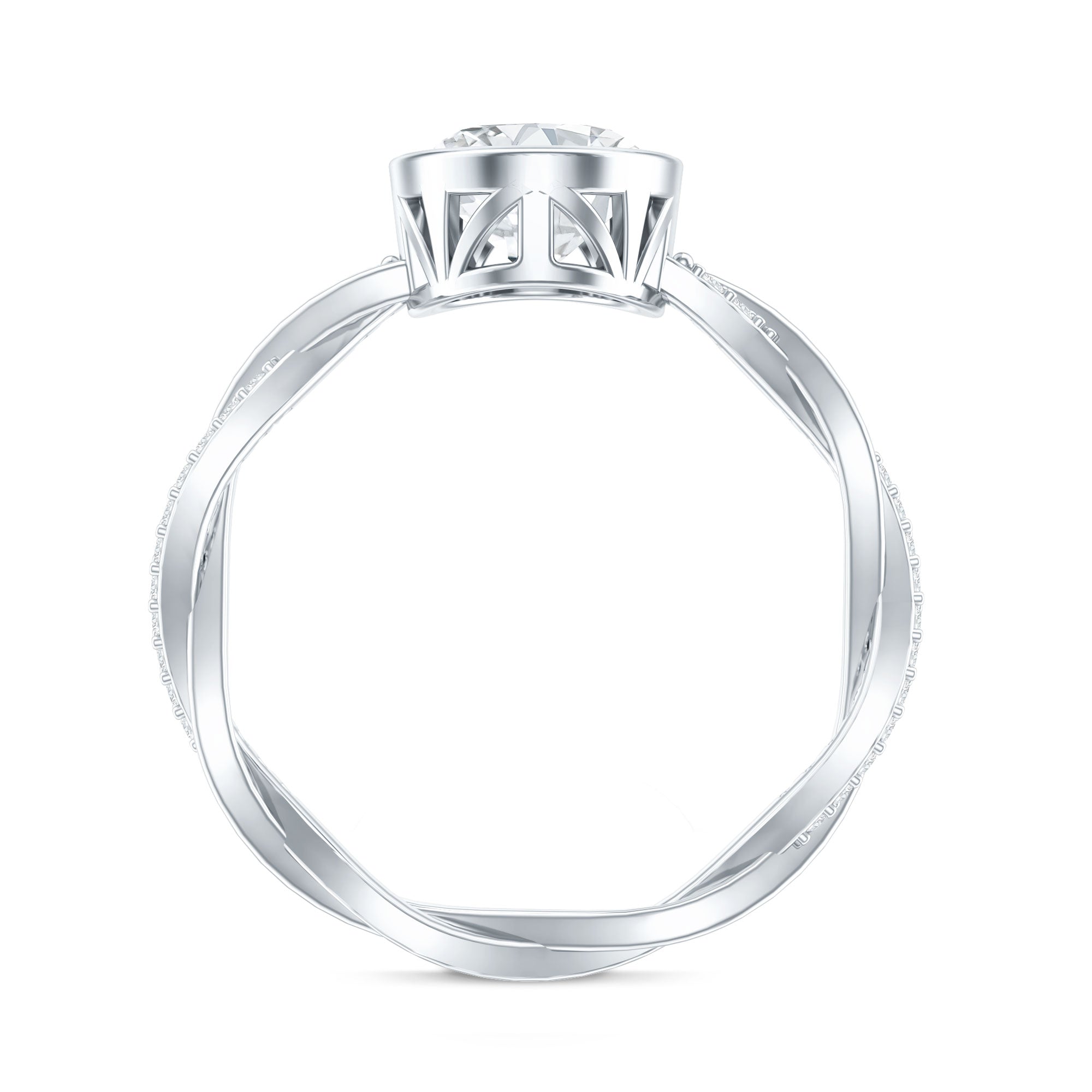 Brilliant Cut Moissanite Bezel Set Engagement Ring in Braided Shank D-VS1 - Rosec Jewels