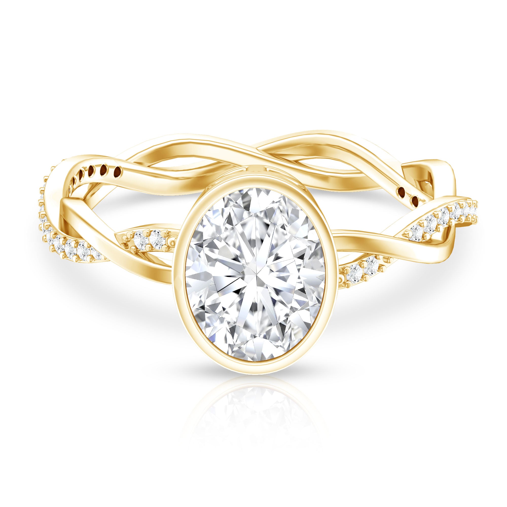 Brilliant Cut Moissanite Bezel Set Engagement Ring in Braided Shank D-VS1 - Rosec Jewels