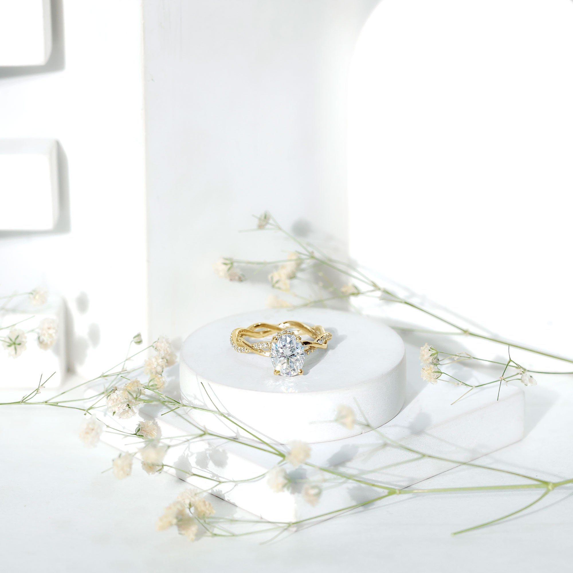 Certified 2 Carat Moissanite Hidden Halo Engagement Ring in Silver D-VS1 14K Yellow Gold Plated Silver - Rosec Jewels