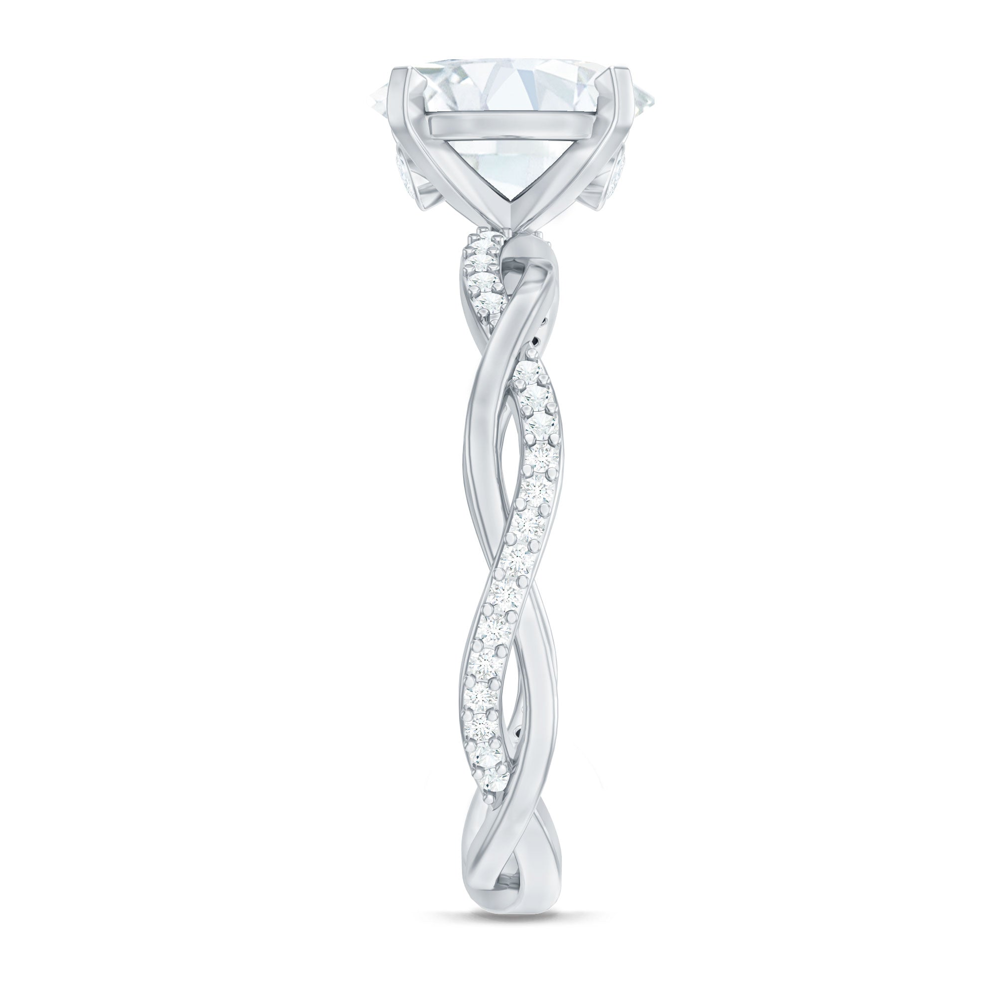 Rosec Jewels-Oval Shape Moissanite Solitaire Engagement Ring in Braided Shank