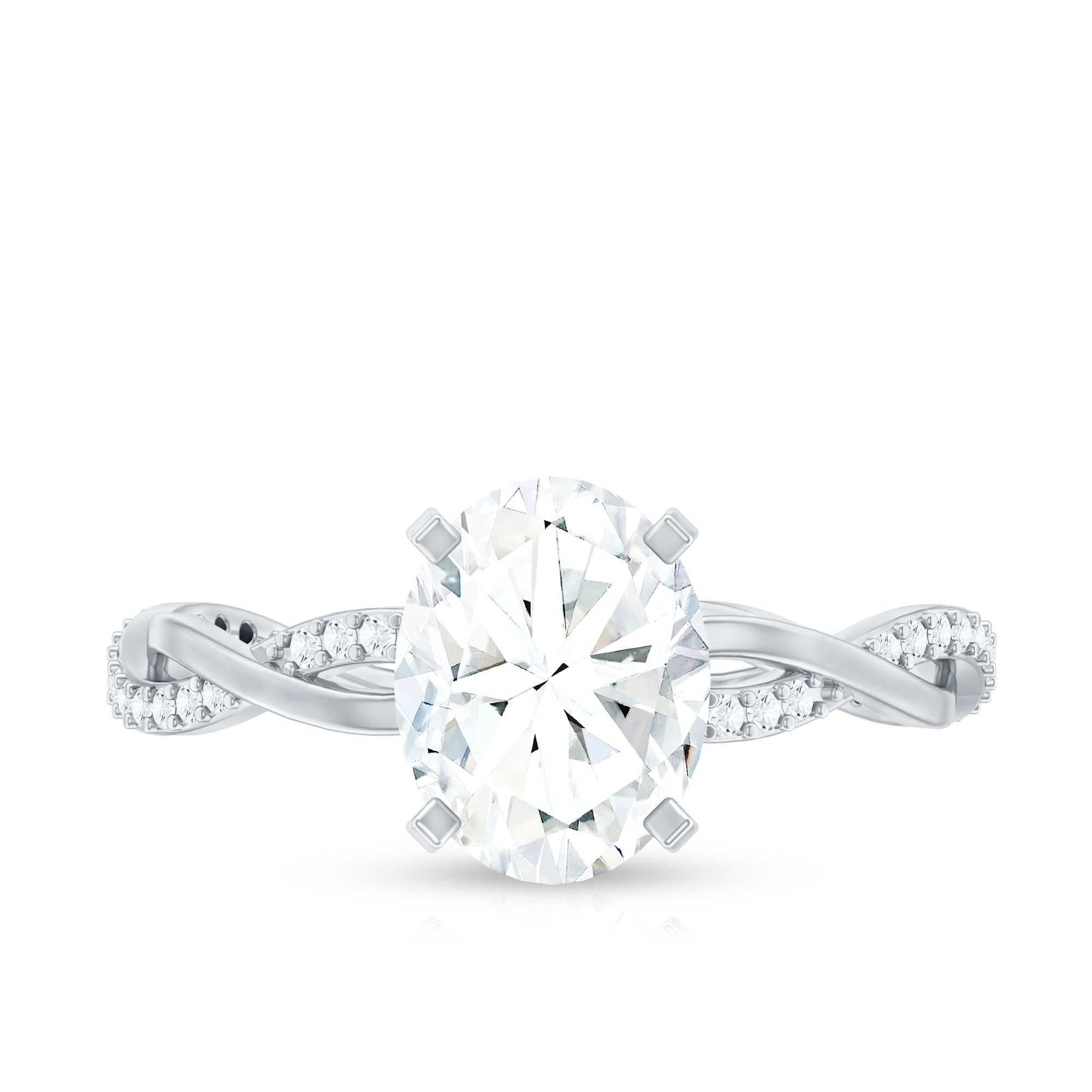 Rosec Jewels-Oval Shape Moissanite Solitaire Engagement Ring in Braided Shank
