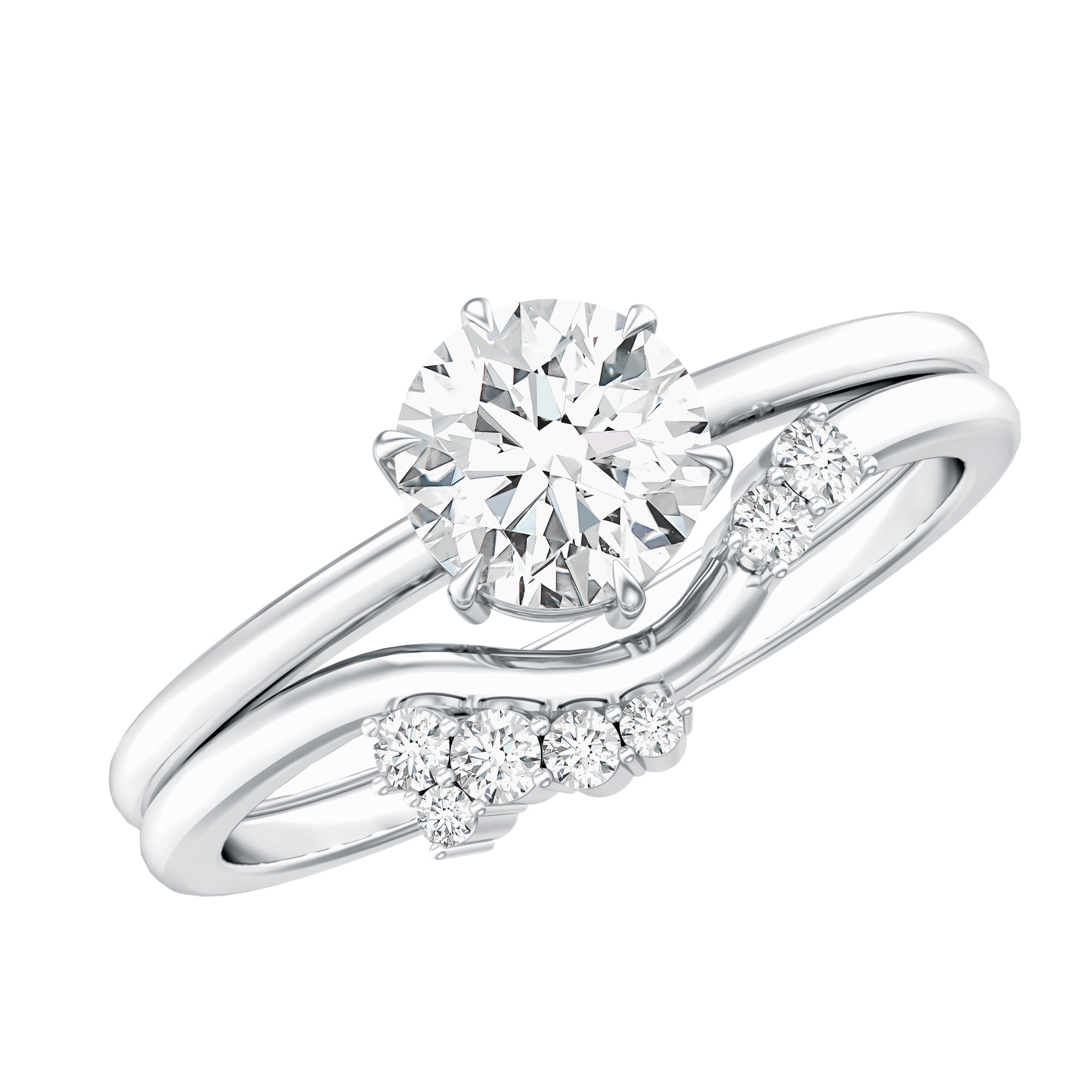 Rosec Jewels-Solitaire Moissanite Wedding Ring Set for Her
