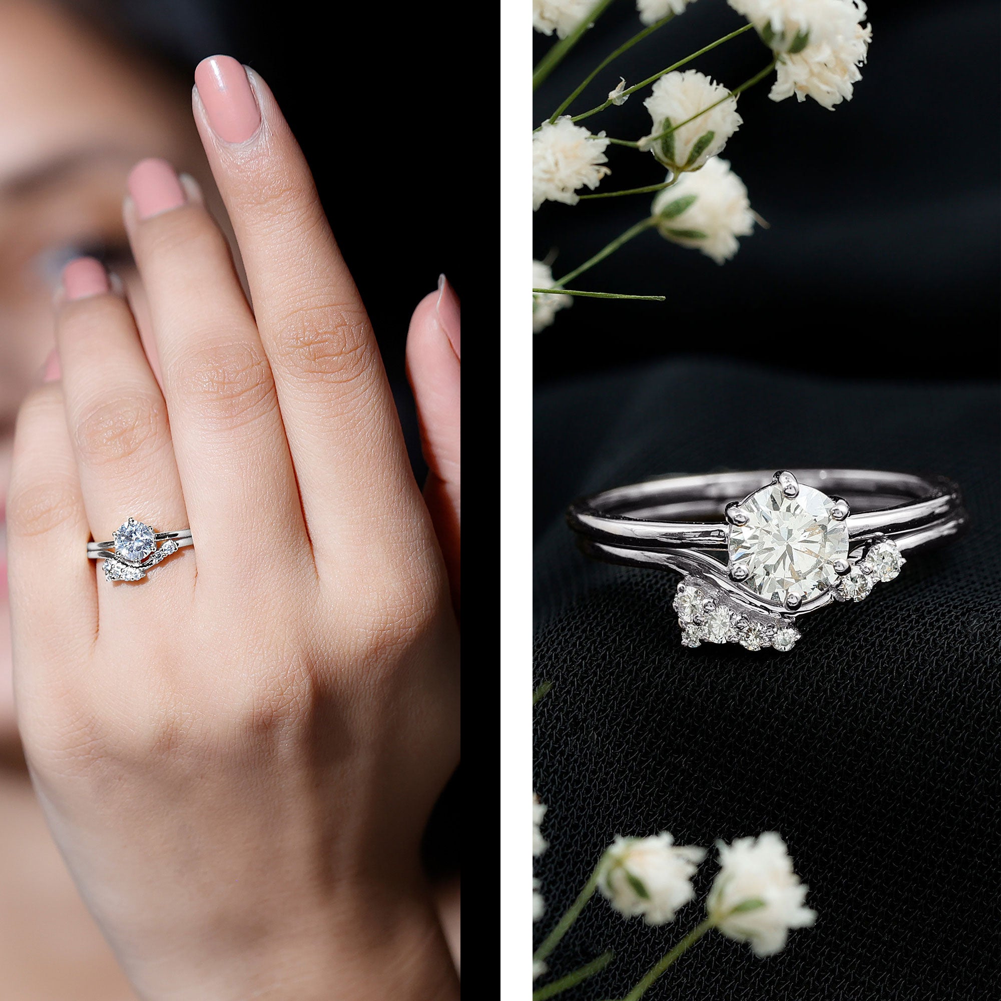 Rosec Jewels-Solitaire Moissanite Wedding Ring Set for Her