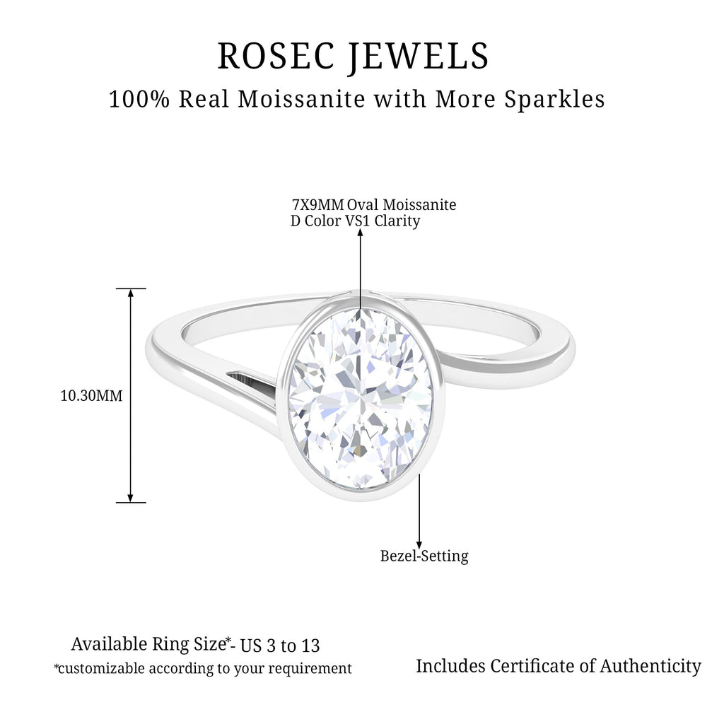 Oval Cut Solitaire Moissanite Bypass Engagement Ring Moissanite - ( D-VS1 ) - Color and Clarity - Rosec Jewels