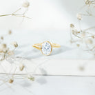 Rosec Jewels-Solitaire 7X9 MM Moissanite Oval Engagement Ring with Bypass Shank