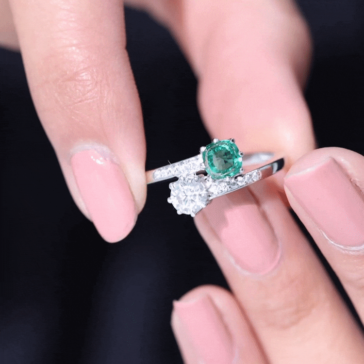 1.25 CT Genuine Emerald and Moissanite Two Stone Bypass Ring Emerald - ( AAA ) - Quality - Rosec Jewels