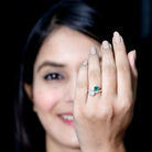 Rosec Jewels-Emerald and Moissanite Two Stone Engagement Ring in Bypass Shank