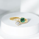 Rosec Jewels-Emerald and Moissanite Two Stone Engagement Ring in Bypass Shank