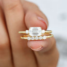 Emerald Cut Moissanite East West Wedding Ring Set Moissanite - ( D-VS1 ) - Color and Clarity - Rosec Jewels