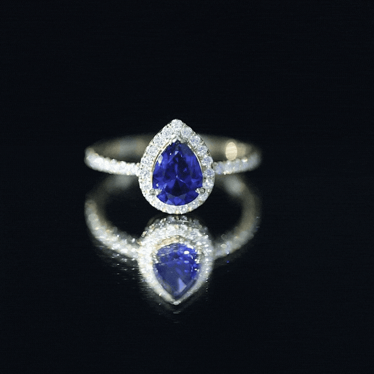 Certified 1.6 Carat Lab Grown Blue Sapphire Teardrop Engagement Ring with Diamond Halo AAAA - Rosec Jewels