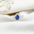 Certified 1.6 Carat Lab Grown Blue Sapphire Teardrop Engagement Ring with Diamond Halo AAAA - Rosec Jewels