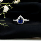 Certified 1.6 Carat Lab Grown Blue Sapphire Teardrop Engagement Ring with Diamond Halo AAAA - Rosec Jewels