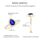 Certified 1.6 Carat Lab Grown Blue Sapphire Teardrop Engagement Ring with Diamond Halo AAAA - Rosec Jewels