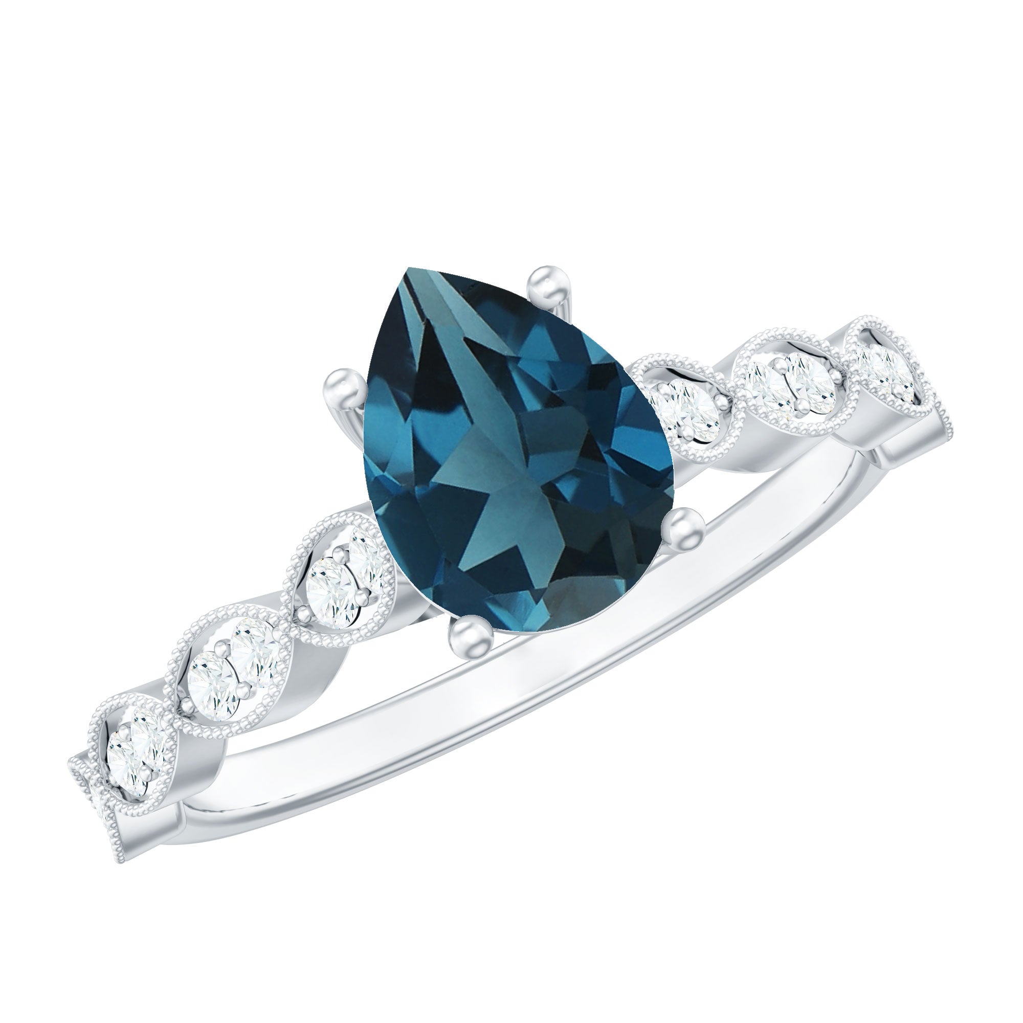Rosec Jewels-Pear Shaped London Blue Topaz and Diamond Engagement Ring For Women