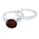 Natural Garnet Diamond Wedding Bridal Ring Set of 2 AAA - Rosec Jewels