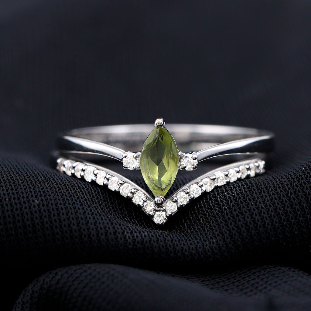 3/4 CT Natural Peridot Solitaire Ring Set with Diamond Band Peridot - ( AAA ) - Quality - Rosec Jewels
