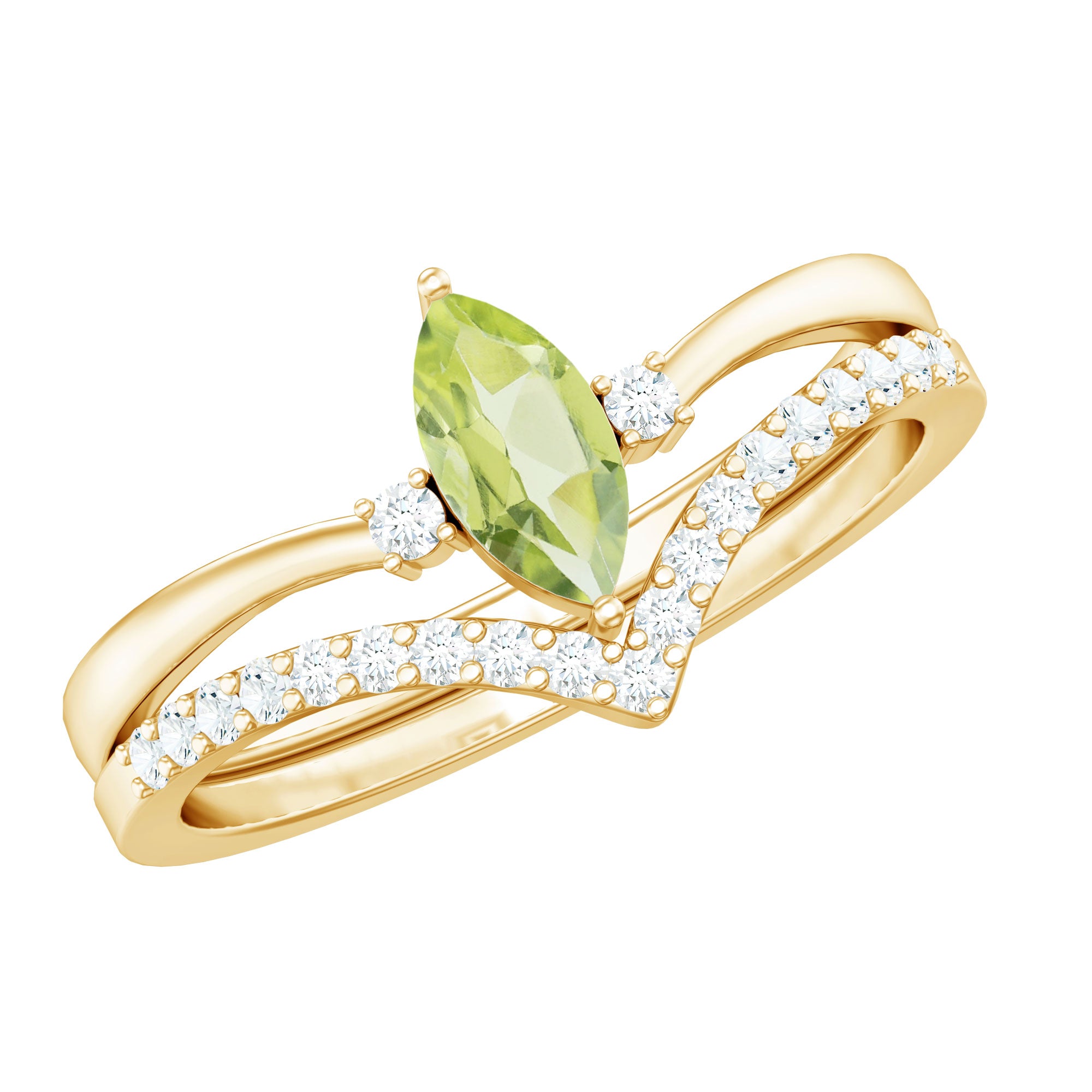 Rosec Jewels-Marquise Cut Peridot Solitaire Wedding Ring Set with Diamond