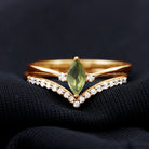 Marquise Cut Peridot Solitaire Wedding Ring Set with Diamond AAA - Rosec Jewels