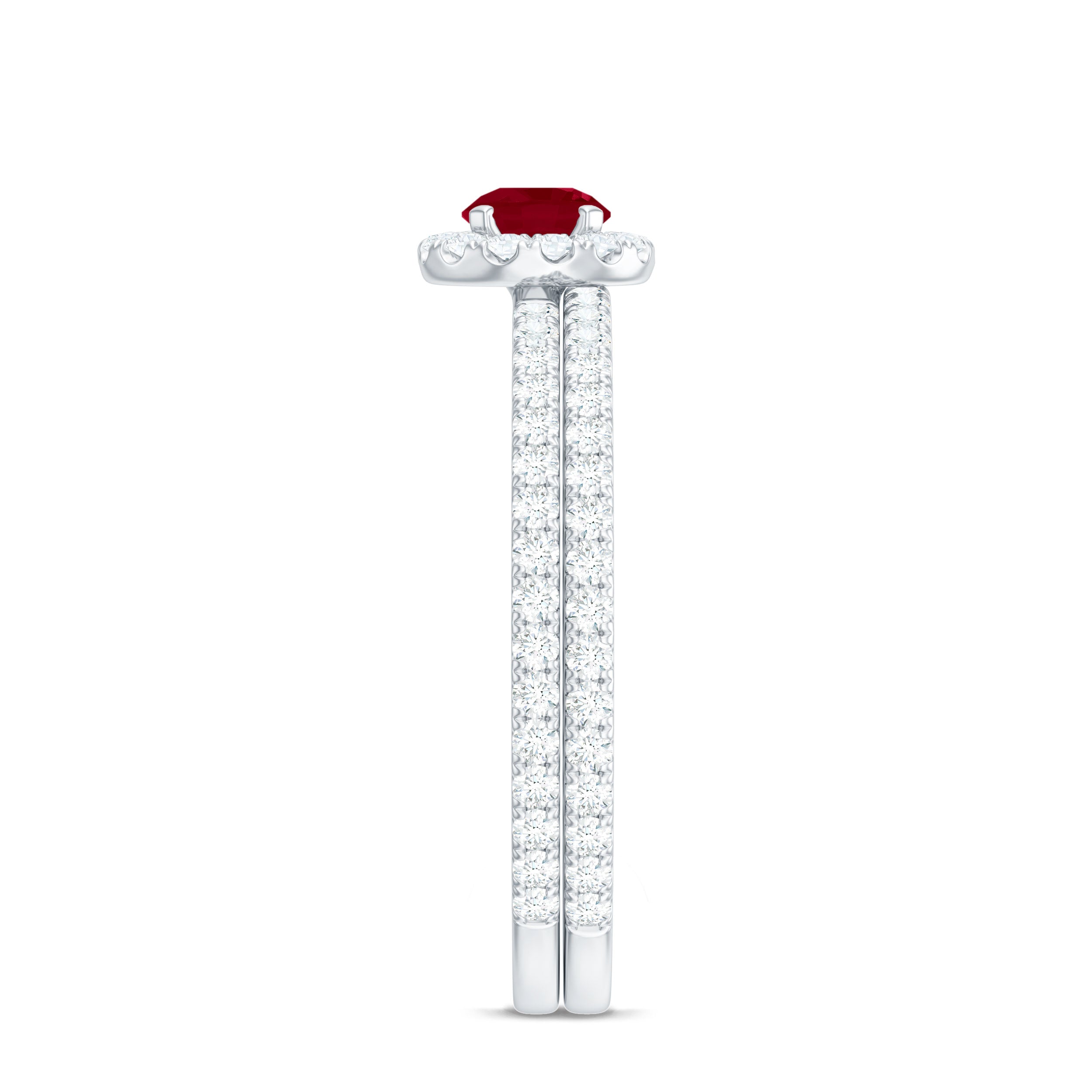 Rosec Jewels-Natural Ruby Wedding Engagement Ring Set with Diamond