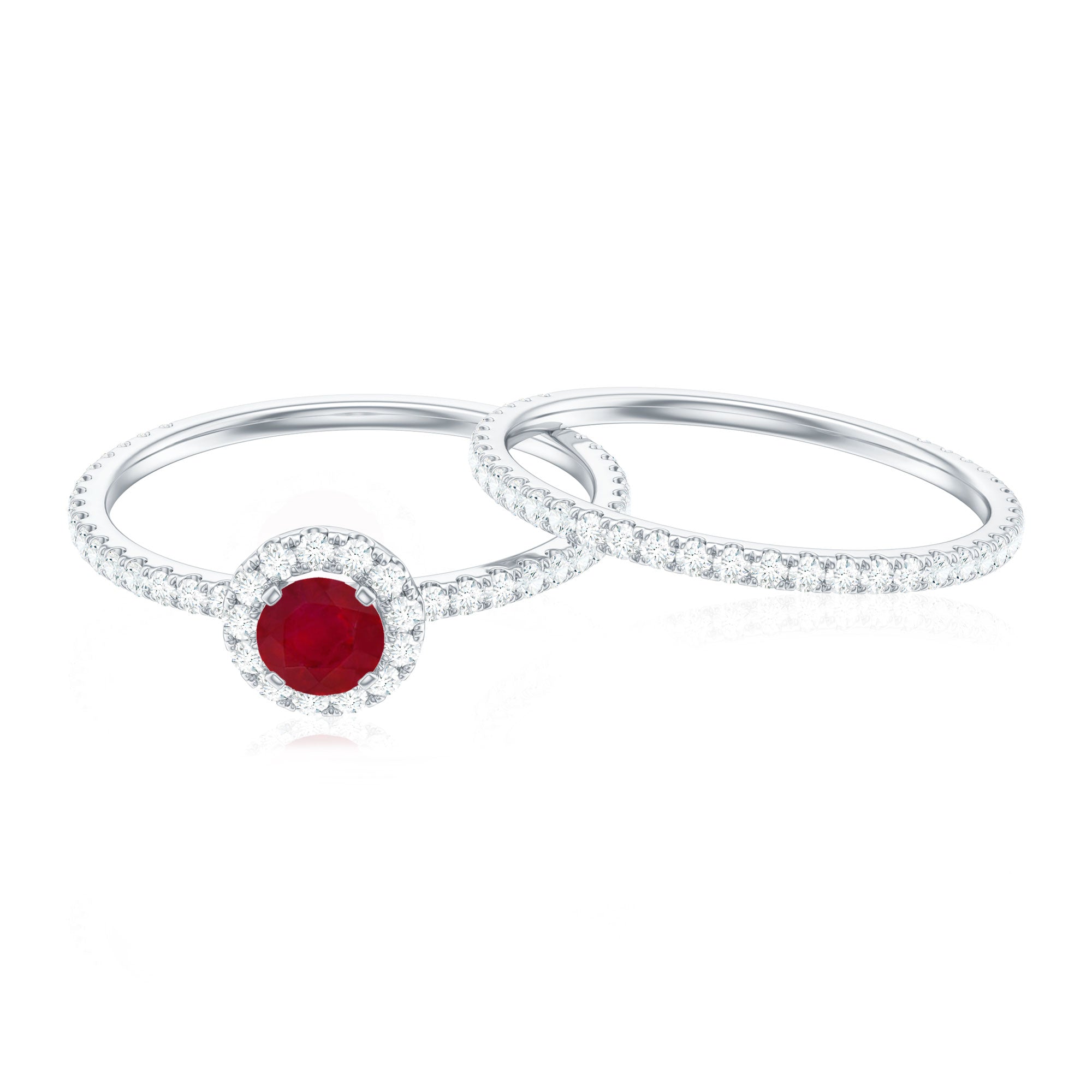 Rosec Jewels-Natural Ruby Wedding Engagement Ring Set with Diamond